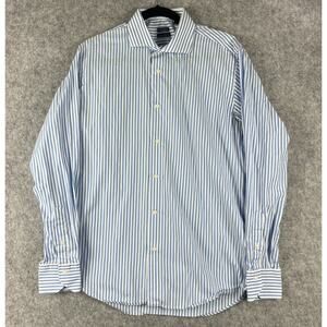 Spada Luxury Collection Shirt Mens 16 41 Blue Striped Button Up Cotton Italy